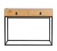 HOME DECO FACTORY Consola de Madera y Metal 2 Cajones Auténtica Natural | Madera y metal, consola, 2 cajones, estilo auténtico, despacho o entrada, 100x35x80 cm, natural y negro