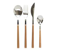 HOME DECO FACTORY Cubertería 16 Piezas de INOX Efecto Madera Refinada | Acero inoxidable, cubertería 16 piezas, efecto madera, diseño refinado, resistente, servicio de mesa, marrón plata