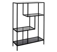 HOME DECO FACTORY - HD0084 Estantería de Vidrio Templado Negro, Estilo Industrial Vintage, 3 Niveles para Libros y Decoración, Dimensiones 80x30x113 cm