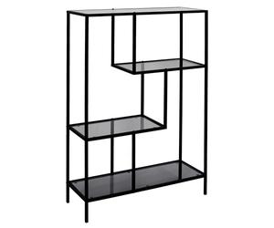 HOME DECO FACTORY - HD0084 Estantería de Vidrio Templado Negro, Estilo Industrial Vintage, 3 Niveles para Libros y Decoración, Dimensiones 80x30x113 cm