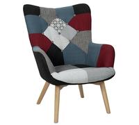 HOME DECO FACTORY - HD6716 Sillón Escandinavo Patchwork para Salón - Diseño Colorido - Patas de Madera de Hevea - Asiento Acolchado - Respaldo Alto - 72 x 80 x 99 cm - Color Negro