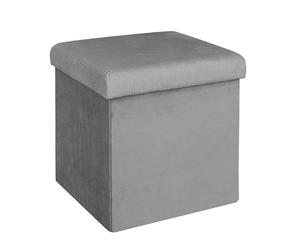 HOME DECO FACTORY - HD6810 Baúl Puf Plegable de Terciopelo Acanalado - Almacenamiento Práctico y Confortable - Diseño Moderno para Salón o Dormitorio - Dimensiones 38 x 38 x 38 cm - Color Gris Ratón