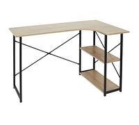 HOME DECO FACTORY - HD7109 Escritorio Esquinero Negro con Estantería Integrada - Mesa de Estudio de Metal y Roble - Diseño Moderno para Salón o Dormitorio - Dimensiones 120 x 74 x 74 cm