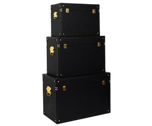 Home Deco Factory Juego de 3 Cajas Baúl Negro y Oro