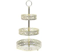 HOME DECO FACTORY - KA0112 Bandeja Decorativa de Metal Dorado de Tres Niveles, Presentación de Objetos, Diseño con Motivos Orientales, 3 Niveles, Color Oro