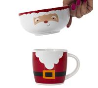 HOME DECO FACTORY - KA0403 - Taza y Bol de Navidad de Cerámica, Diseño Festivo y Colorido, Fiestas, Compatibles con Lavavajillas y Microondas, Tamaño: 300ml, Color: Rojo