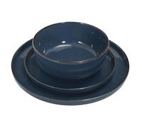 HOME DECO FACTORY - KA0445 Juego de Vajilla 12 Piezas en Gres Artesanal - Diseño Único - Ideal para Todas Las Ocasiones - Colores Relajantes - Fácil Mantenimiento - Azul - Tamaño Estándar