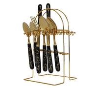 HOME DECO FACTORY - KA0534 Juego de Cubiertos 24 Piezas en Acero Inoxidable Negro y Oro, Diseño Moderno para Cenas y Comidas Diarias, Fácil de Mantener, 24 Piezas, Negro y Oro