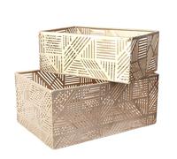 HOME DECO FACTORY - RG6250 - Cesta de Metal Calado Dorada - Diseñada para Almacenamiento y Decoración - Set de 2 - Dimensiones 25 x 17 x 12 cm - Color Oro - Idea de Regalo