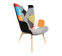 HOME DECO FACTORY Sillón Patchwork Escandinavo Estructura Madera Naranja | Madera metal y tejido, sillón patchwork, diseño escandinavo, asiento cómodo, salón comedor, 66x99,5x72 cm, naranja
