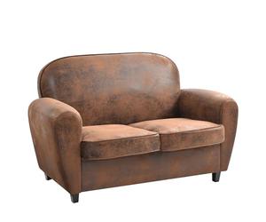 HOME DECO FACTORY Sofá Club Vintage de Madera Cómodo y Elegante Marrón | Madera y poliéster, sofá club vintage, asiento cómodo, diseño elegante, salón o dormitorio, 139x87x79 cm, marrón