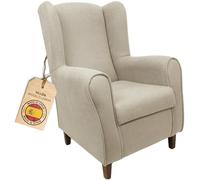 HOME DESIGN & CONFORT® Sillón Orejero con Tela Antimanchas para Dormitorio, Salón, etc | Butaca Orejero Fabricado en España (Beige)
