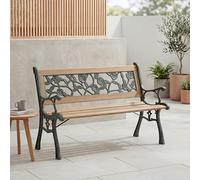 Home Discount Banco de jardín Garden Vida, diseño estilo rosa, 3 plazas, asientos, listones de madera, patas de hierro fundido, asiento para parque y patio