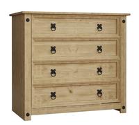 Home Discount Corona - Cómoda de 4 cajones con Madera Maciza de Pino Mexicano y Acabado Encerado.