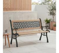 Home Discount Garden Vida - Banco de jardín, diseño de Cruz de 3 plazas, Muebles de Exterior, Listones de Madera, Patas de Hierro Fundido, Asiento de Patio