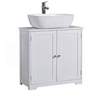 Home Discount Priano bajo Fregadero Armario de baño de pie Unidad de Almacenamiento Armario para Lavabo, Color Blanco
