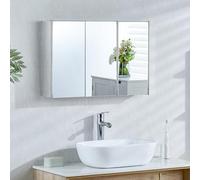 Home Discount Tiano - Armario de baño, Triple Espejo, Acero Inoxidable, montado en la Pared, Moderno