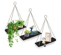Home for Hanging Floating Space-Saving Wall - Juego de 3 estantes de almacenamiento decorativos para plantas, dormitorio, estante organizador de madera bohemia rústica para libros, baño, guardería