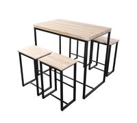 Home Heavenly® Conjunto Mesa Alta y 4 Taburetes Degano - Diseño Industrial con Estructura Metálica Negra y MDF Roble, Ideal para Cocina, Comedor o Barra (Mesa: 100x60x86 cm)