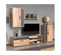Home Heavenly® - Mueble salón Modular Bosco de 230 cm. Conjunto Completo Mueble TV + 2 vitrinas + Estante (Krenata-Antracita)