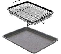 Home Icon - Bandeja Antiadherente para Freír con Cesta, Hecha de Aluminio de Calidad, Ideal para Cocinas Compactas - 32.5 x 24.5 x 4.5 cm, Set de 2 Piezas