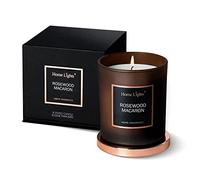 Home Lights, Vela perfumada en tarro, tapa de acero rosa y cristal tintado sedoso, 100% cera de soja natural, 200 ml, altamente perfumada y de larga duración, mediana, rosewood macaron