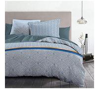 HOME LINGE PASSION Parure de couette Louxor - 1 housse de couette 220 x 240 cm + 2 taies 65 x 65 cm - Bleu et blanc