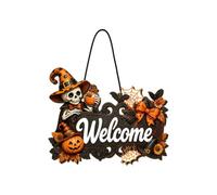 Home Porch SCM3115 - Placa de bienvenida para puerta de Halloween, 4 chimes | Decoración colgante con cordón negro para ventana de pared o fiesta