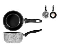 HOME Salt Peper Cazo con Mango, Revestimiento Antiadherente, 16 cm, Aluminio, Gris, Metal, Negro/Azul Claro, 16 cm