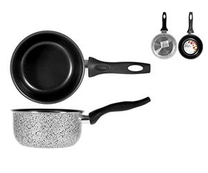 HOME Salt Peper Cazo con Mango, Revestimiento Antiadherente, 16 cm, Aluminio, Gris, Metal, Negro/Azul Claro, 16 cm