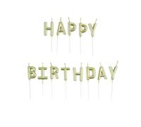 Homea, Juego de 13 velas de letras Happy Birthday+ Pic de plástico H8Cm Oro