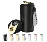 Homealexa Taza de café con pantalla digital, termos, 410 ml, acero inoxidable 316, taza de viaje aislada, a prueba de fugas, taza de viaje con tapa para café