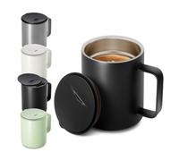 Homealexa Taza de Café de 400 ml con Doble Pared al Vacío, Taza Térmica para Café y Té de Acero Inoxidable con Asa y Tapa Deslizante Negra