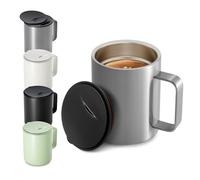 Homealexa Taza de Café de 400 ml con Doble Pared al Vacío, Taza Térmica para Café y Té de Acero Inoxidable con Asa y Tapa Deslizante Plateada