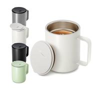 Homealexa Taza de Café de 400 ml con Doble Pared al Vacío, Taza Térmica para Café y Té de Acero Inoxidable con Asa y Tapa Deslizante Blanca