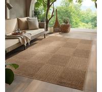 HomebyHome Alfombra Exterior 160x230 cm Resistente a la Intemperie Fácil Cuidado Aspecto Yute Natural Diseño Cuadros para Salón Dormitorio Terraza Balcón Jardín