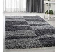 HomebyHome Alfombra Grande Shaggy 200x290 cm Gris Estilo flokati a Cuadros, Alto Confort, Mantenimiento fácil, Ideal para Salones amplios, Dormitorio o Comedor