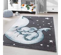 HomebyHome Alfombra Infantil Motivo Elefante Azul 120x170 cm Alfombra Rectangular de Juego para niños y niñas Delicada al Tacto diseño Cuidado