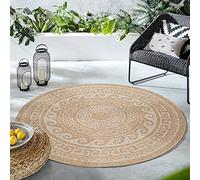 HomebyHome Alfombra Redonda Interior Exterior Beige 200 cm, Alfombra Grande Estilo Yute, Resistente a la Intemperie
