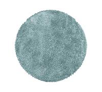HomebyHome Alfombra Redonda Shaggy Azul 200 cm Muy Grande, Pelo Largo cómodo y Lavable, diseño Liso con Base de Yute Natural Apta para Suelo Radiante