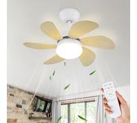 Homefire Ventilador de techo silencioso luz - Lámpara de sala de estar | Ø75 cm con aspecto de madera - Bombilla E27 - Ideal para verano/invierno para dormitorio, comedor o mesa