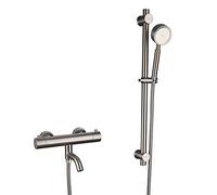 HomeLava Grifo de Bañera con Ducha Termostática y Botón de Seguridad, Columna de Ducha de baño con Grifo, Acero Inoxidable Cepillado, para Baño y Ducha