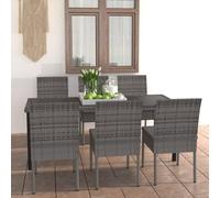 HOMELEN Juego de muebles de jardín de 7 piezas, polirratán, gris, resistente a la intemperie, con mesa y sillas, para terraza, jardín, balcón, muebles de comedor al aire libre, marco de acero robusto