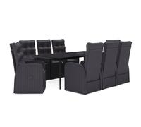 HOMELEN Juego de muebles de jardín de 9 piezas + juego de vajilla resistente a la intemperie + mesa y sillas de ratán sintético negro con respaldo ajustable y cojines acolchados para jardín, terraza
