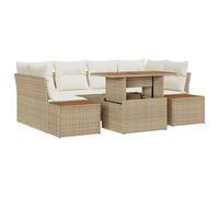 HOMELEN MODERNES POLY-RATTAN JARDÍN COMIDA DE 9 PIEZAS BEIGE Y CREMA - Resistente a la intemperie para terraza y jardín con mesa de madera de acacia y soportes, modular y cómodo para exteriores