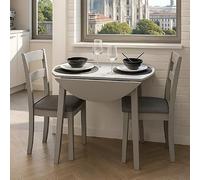 Homely - Conjunto de Comedor Dallas Grey | Mesa de Cocina Redonda Extensible de 90 cm (17,5/55 / 17,5) cm. | Mesa con 2 alas abatibles | 2 sillas de Cocina/Comedor de Madera Lacado en Gris