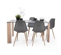 Homely - Conjunto de Comedor ROSSET Nordic Mesa de Cristal de 140x90 cm y 4 sillas nórdicas Color Gris Oscuro
