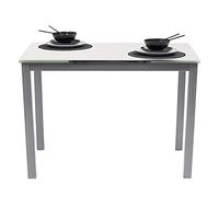 Homely - Mesa de Cocina Extensible Paris, sobre de Cristal Blanco, Estructura en Metal Gris, de 110/170x70cm (Blanco/Gris)