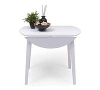 Homely | Mesa de Comedor o Cocina Extensible Redonda Dallas | Mesa Auxiliar | Diseño Sencillo y Moderno | Tres Tamaños Adaptables | Madera Lacada Color Blanco | 90 cm de Diámetro 17,5/55/17,5 cm
