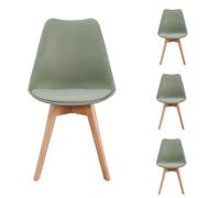 Homely® Pack 4 sillas de Comedor Day Colores 2027 | Diseño NÓRDICO ESCANDINAVO | Sillas de Comedor, Cocina, Dormitorio o Estudio de Polipropileno | Patas Haya Refuerzo metál | Verde Salvia